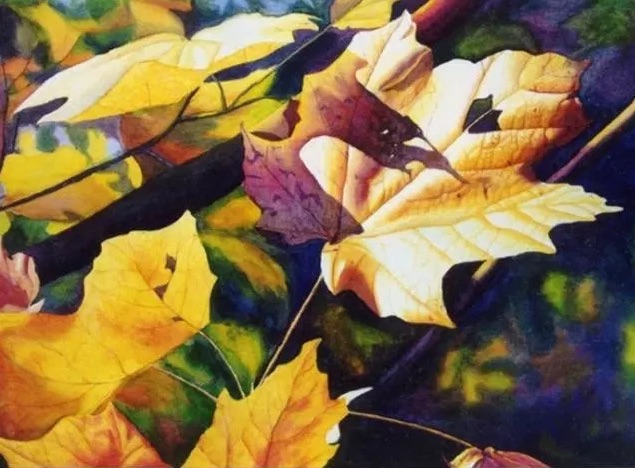 acuarela hojas amarillas Cathy Hillegas naturaleza y luz imagenes y arte